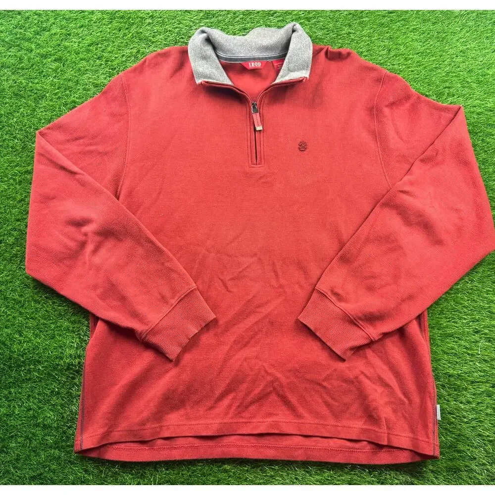 IZOD Luxury Sport Mens XXL 1/4 Zip Pullover Sweater Red Gray Mock Neck Stretch